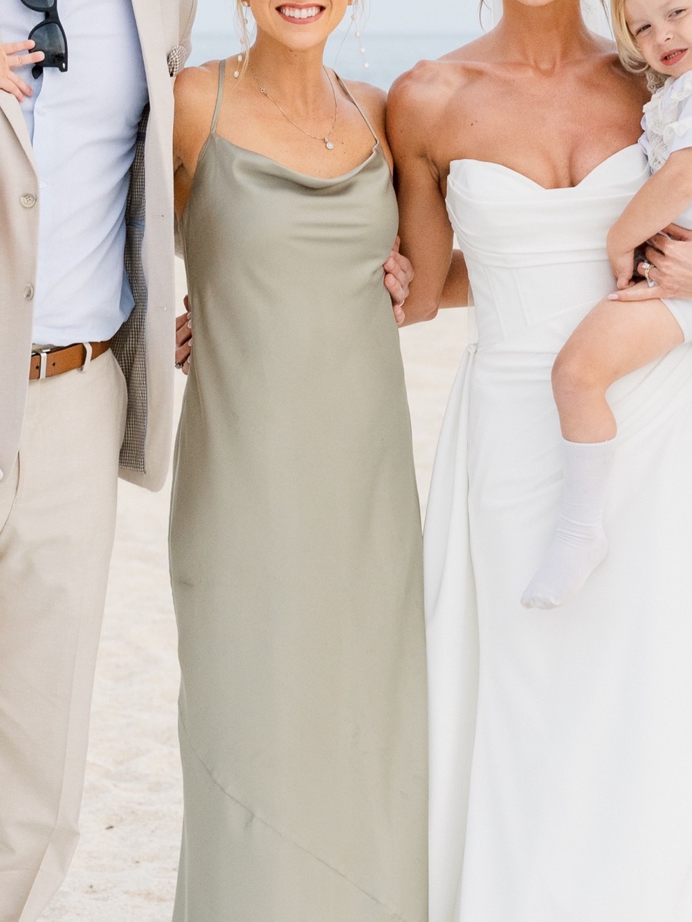Show Me Your MuMu Moss Green Luxe Satin Slip Dress with Cowl Neck